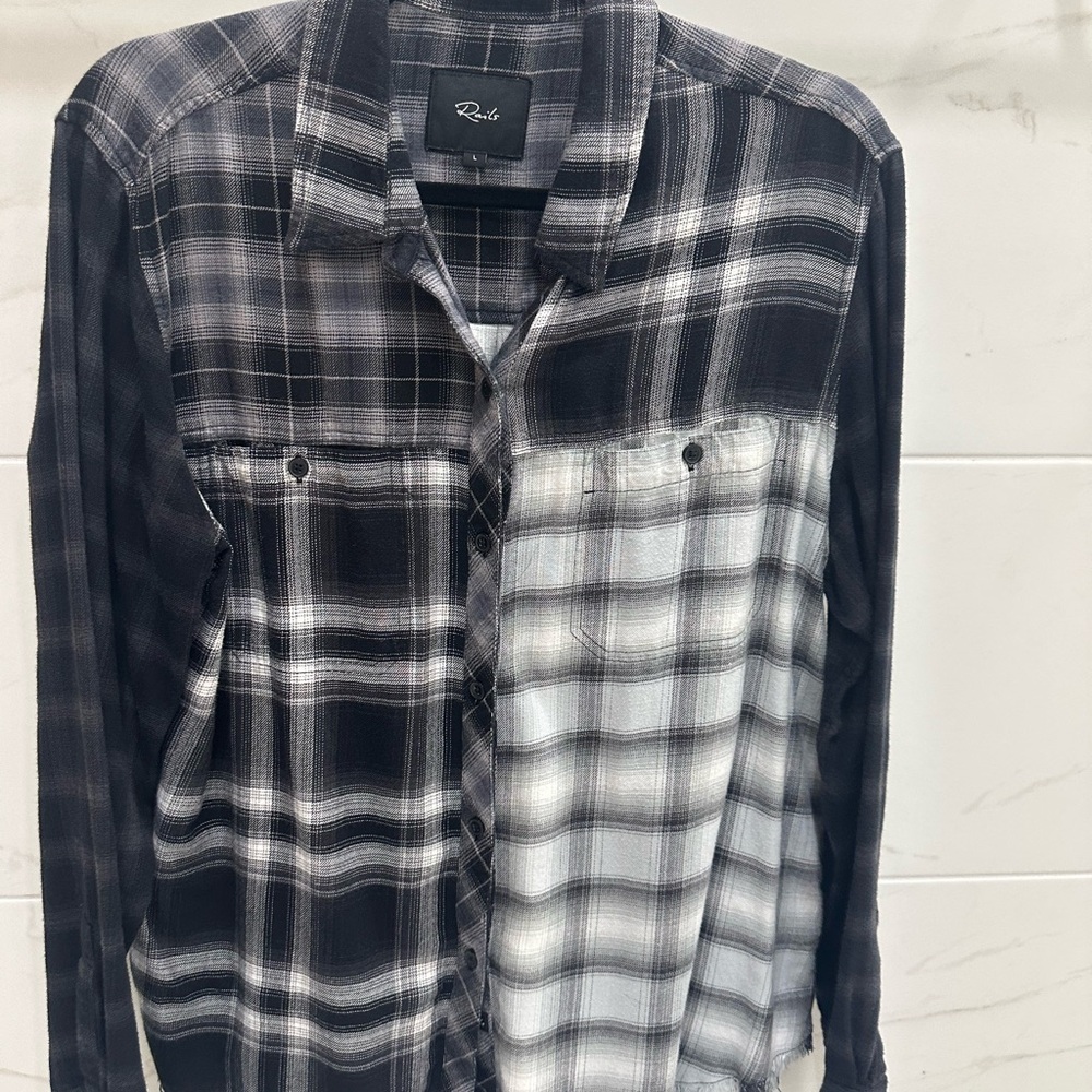 Rails Skyline Mixed Plaid Button-Up Shirt - Black and White - Picture 2 of 4